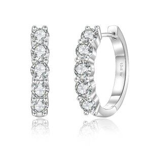 Iced Jewelry Bezeled Diamond Row Huggie Earrings 1.0 ct tw Silver, Stainless